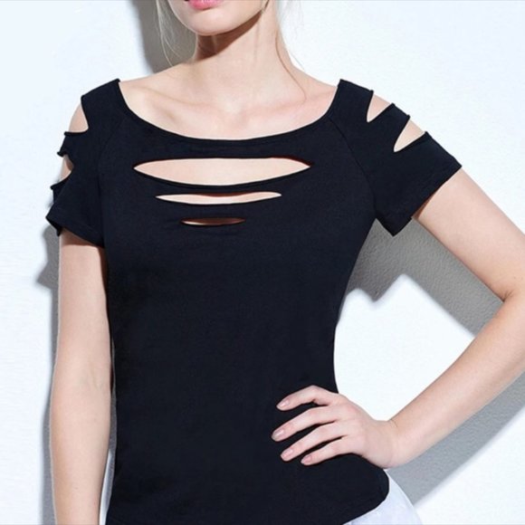 Tops - Black short sleeve cut out t-shirt